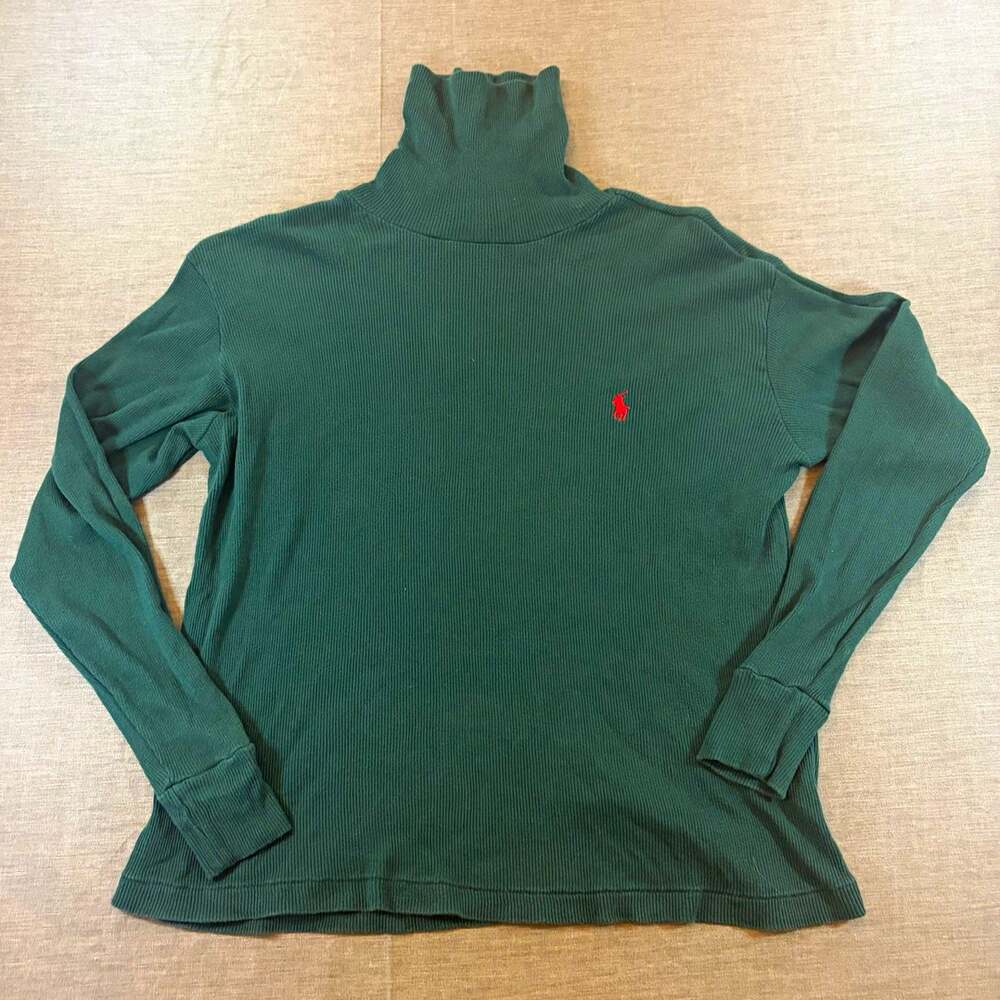 Vintage Ralph Lauren Men's Long Sleeve Turtleneck Shirt Green Red Horse Sz M